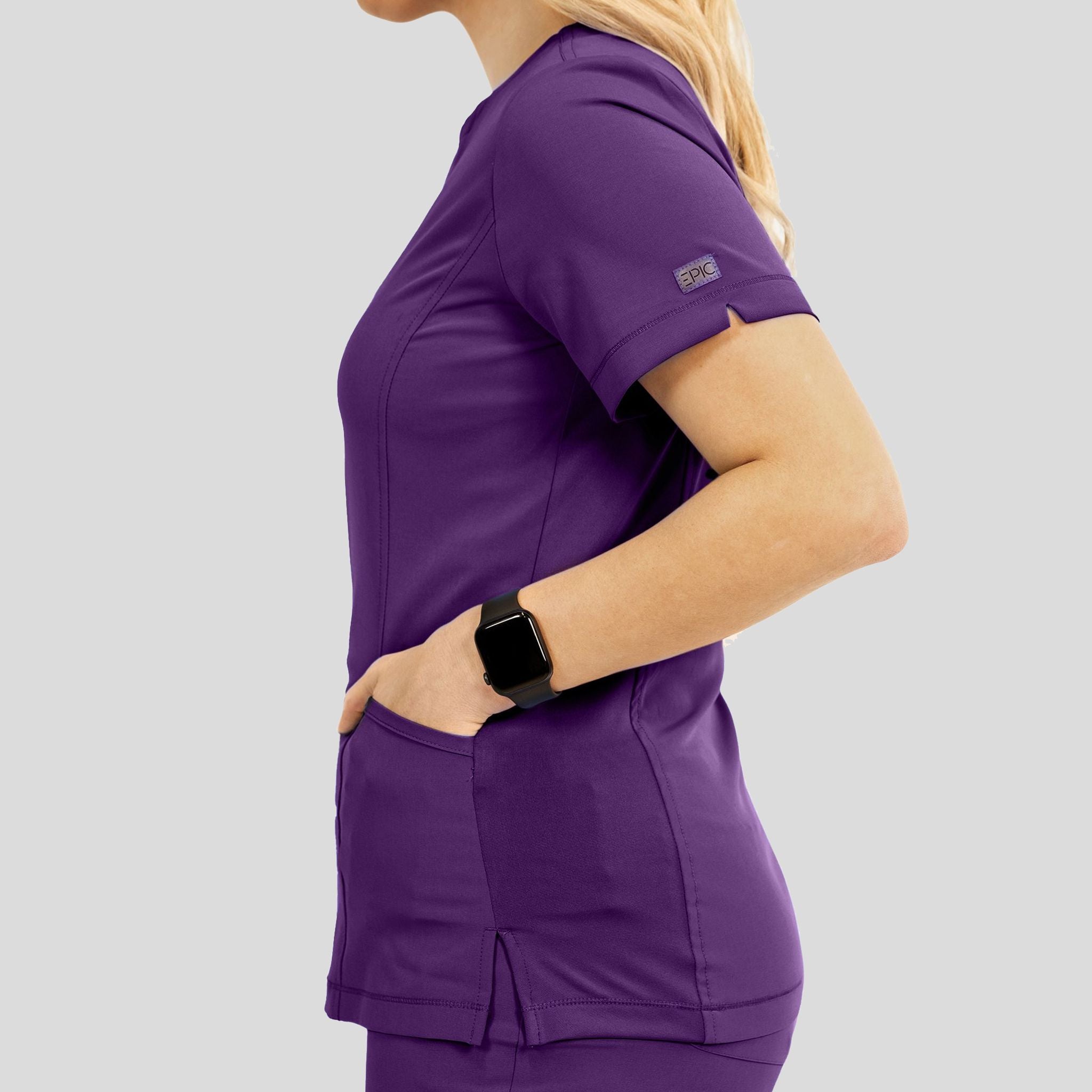 Notched Crew Neck Top | Eggplant